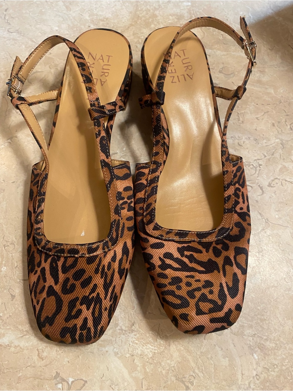 Harper Leopard-Print Slingback Mules in Brown and Black